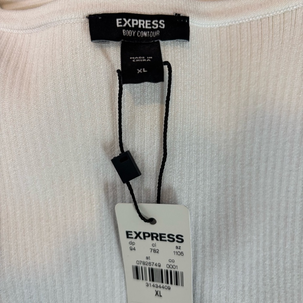 Express White Square-Neck Ribbed BodyCon Dress - Picture 7 of 7